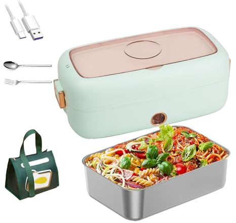 MeLtor Fiambrera Electrica Coche Adecuado Para Portátiles De 110 V/12 V/24 V, Tartera Electrica Comida Trabajo Aislamiento Térmico De Larga Duración Alimentado Por USB, Fiambrera Electrica,Green