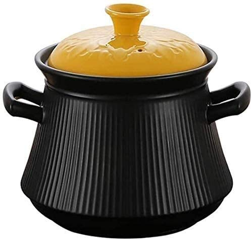 Olla de barro de cerámica para estofado, cazuela con tapa de olla caliente, cazuela de cerámica, ollas saludables, cazuela de barro con olla de cocción lenta (color: negro, tamaño: 4,23 cuartos)