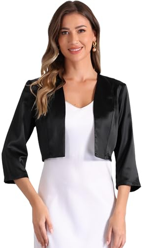 Allegra K Boléro en Satin Femme Élégante pour Mariage à Manches 3/4 Devant Ouvert Veste Courte Chic de Cérémonie