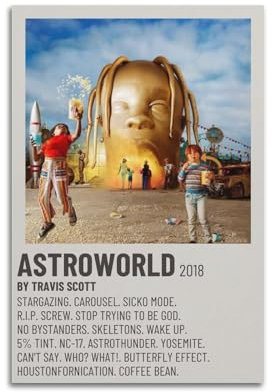 Travis Scott Astroworld Album-Kunst-Wandposter, Innendekoration für Bar, Restaurant, Wohnzimmer, 30 x 45 cm, ungerahmt Stil 1