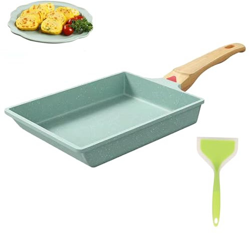 Jsleid Poêle à Omelette Japonaise, Poêle à Frire à Œufs, Poêle à Omelette Rectangulaire Japonaise, Avec Spatule En Silicone, Pour Induction Et Cuisinière à Gaz
