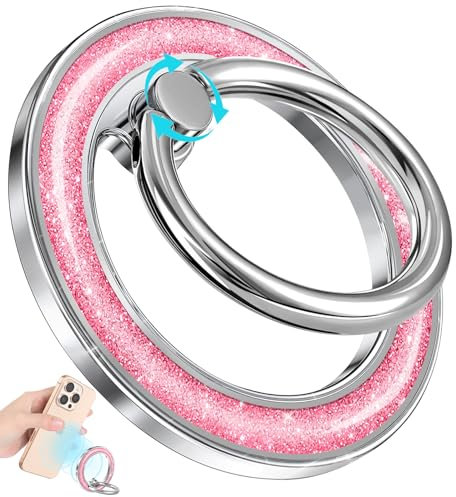 SurgeCraft Phone Ring Holder Compatible with MagSafe - Magnetic Cell Phone Grip for Women Glitter Magnet Removable Finger Ring Grip Stand Cute Shiny Sparkly for iPhone 16 15 14 13 Pro Max/Pro/Plus