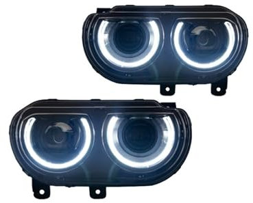 Autoscheinwerfer-Baugruppe Kompatibel for Dodge Challenger 2008-2014 Scheinwerfer Bewegliches Blinkerlicht DRL Doppelstrahllinse Bunt(Black)
