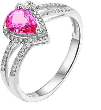 Bague en or blanc 18 carats - Saphir rose - Bague pour femme avec saphir rose de 0,81 carat et diamant - Taille 61 (19,4), 61 (19.4), Métal précieux, Saphir