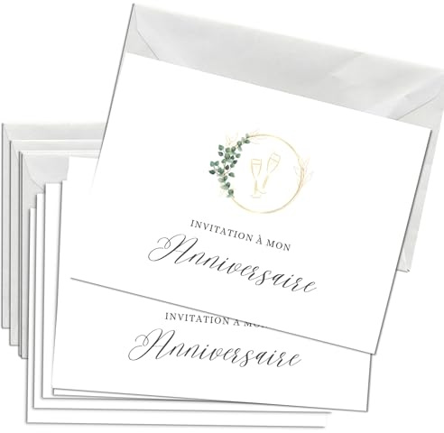 Briefzauber Lot de 12 cartes d’invitation avec 12 enveloppes | Anniversaire, fête d’anniversaire | Set DIN A6 avec aide à remplir (Anniversaire - Minimal)