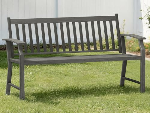 UDPATIO Gartenbank Metall in Holzoptik,Wetterfeste Sitzbank Outdoor für Balkon & Garten,Bank 2–3 Sitzer,Balkonmöbel mit Rücken & Armlehnen,Grau