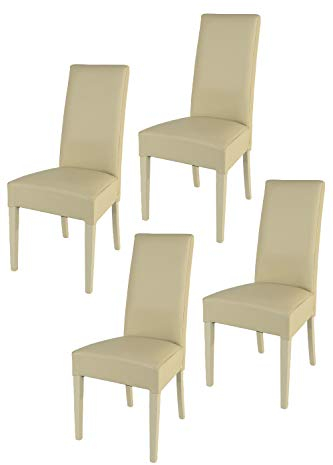 t m c s Tommychairs - 4er Set Moderne Stühle Luisa für Küche und Esszimmer, robuste Struktur aus lackiertem Buchenholz Farbe Sand, Gepolstert und mit Kunstleder in der Farbe Sand bezogen