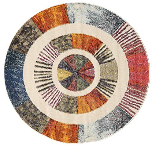 RugVista, Going Round, Teppich, Mittelflor, ∅ 150 cm, Rund, Modern, Oeko-Tex Standard 100, Polypropylene, Flur, Schlafzimmer, Küche, Wohnzimmer, Schwarz/Grau, Grau