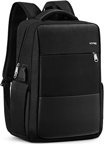 HOMIEE 15.6 Pulgadas Mochila Unisex Impermeable para Ordenador Portátil, Mochila Hombre, Mochilas para Portátiles, Mochila de Trabajo, con Puerto USB, para los Estudios -Negro
