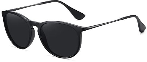 Retro-Sonnenbrille für Damen 2024, trendige, runde klassische Brille, Mattschwarzer Rahmen, graue Gläser, Medium