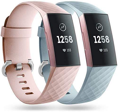 Faliogo 2 Stück Ersatzriemen Kompatibel mit Fitbit Charge 3 Armband/Fitbit Charge 4 Armband, Weiches Sports Uhrenarmband Armbänder für Damen Männer, Klein, Sand Rosa/Mint