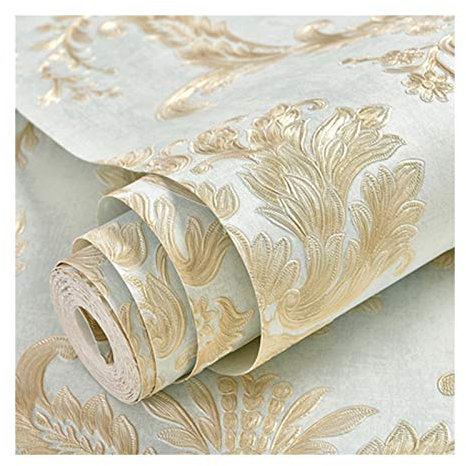 Wallpaper Self-adhesive Wallpaper Damascus 3D Embossed Pattern European-style Living Room Bedroom TV Background Wall Sticker, Easy To Peel Off, 0.53x9m (Color : Blue-2)