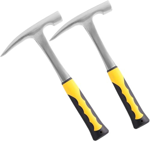 Rock Pick Hammer, HAKZEON 2 Pcs 32 Oz 12 Inch Premium Carbon Steel Chipping Hammer with Skid Handle Polished Tip Geologist Hammer Geology Tools for Mining, 6.69 × 0.98 Inch, Overall Length