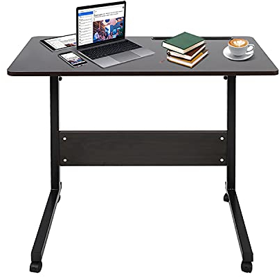 Ejoyous Computer Beistelltisch für Schlafsofa, Verstellbarer Laptop-Tisch auf Rädern Mobiler Computertisch mit Tablet-Steckplatz für Büro Schlafzimmer Wohnzimmer(Schwarze Walnuss)