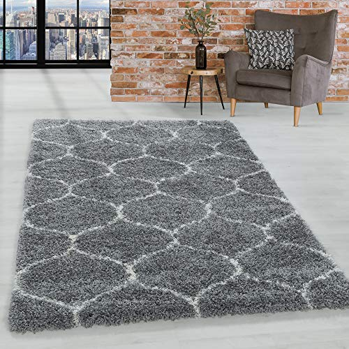HomebyHome Shaggy Teppich Wohnzimmer 120 x 170 cm - Hochflor Teppich Skandi Design Grau Extra Weich und Flauschig - Bettvorleger Teppich für Schlafzimmer, Küchenläufer - Carpet, Halı, Kilim