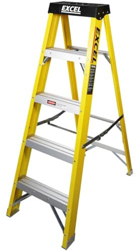 Excel Electricians Fibreglass StepLadder 4 Tread EN131 - Heavy Duty 4 Treads ladder, foldable ladder, folding stepladder, lightweight stepladder, fibreglass stepladder