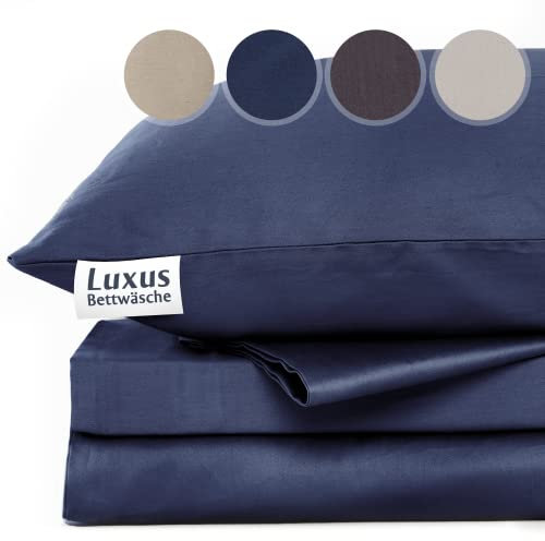 ENTSPANNO Luxus Bettwäsche | Baumwolle Satin - Bettdecke Bettbezug 155x220 Marine | ÖkoTex Standard | Mako Satin Bettwäsche für erholsamen Schlaf