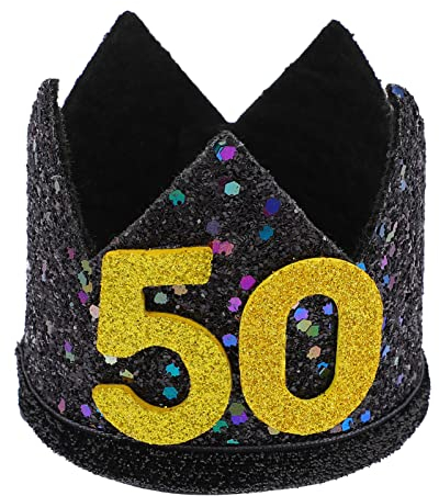 PRETYZOOM 50. Geburtstag Krone Schwarz Glitzer Geburtstag Kronenparty Stirnband für 50 Jahre Alte Geburtstagsfeier Dekorationen Geburtstagsfeier Hüte für Erwachsene