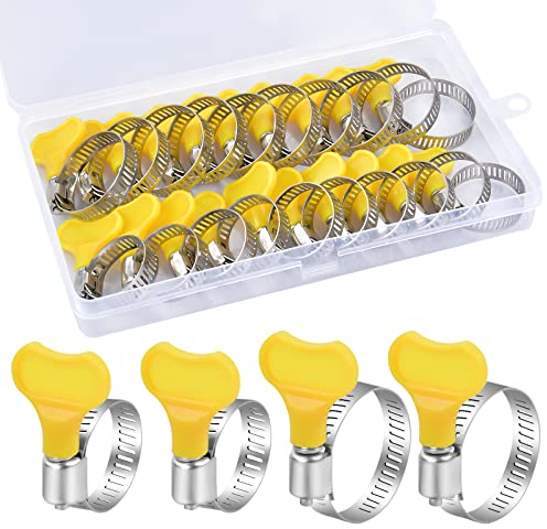Yasmous 20Pcs Adjustable Hose Clips Set 16-25/19-29mm Stainless Steel Clamps Heavy Duty Jubilee Assorted Duct T-Bolt Manual Fastener Box Home Flexible Gas Petrol Fuel Pipe Tube (301-09891)
