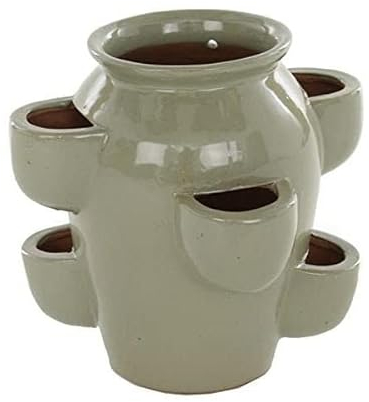 Gardenesque Tiered Planter, Succulent and Herb Plant Pot, Ceramic with Drainage Hole for Indoor and Outdoor Use, Green - Small, H25 x W27cm
