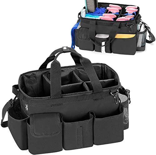 LoDrid Large Wearable Cleaning Caddy Bag with Detachable Divider, Purple | Organizer with Handle, Supply Tote Bag, Shoulder and Waist Strap, for Cleaners & Housekeepers, Bag Only