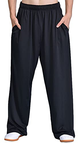 ZooBoo Premium Linen Tai Chi Pants – Lightweight & Breathable Martial Arts Trousers Tai Chi, Kung Fu, Yoga Practice (Black, XXL)