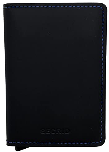 Secrid Slim Wallet Matte Black & Blue Kartenetui aus Leder, Farbe: Schwarz/Blau, für 4 Karten mit oder 6 Karten ohne Prägung, Maße: 10,2 x 6,8 x 1,6 cm, SM-Black & Blue