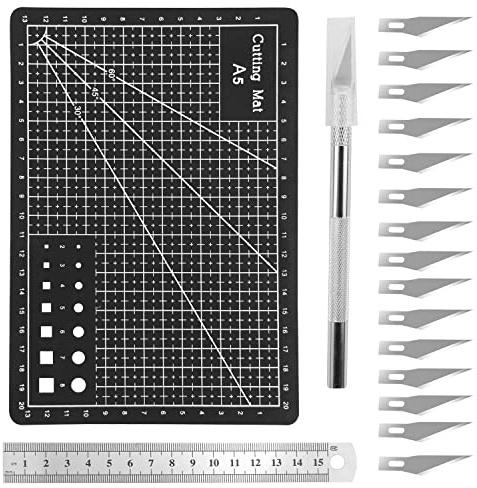 CHENYU Schneidematte A5 Cutting Mat Schneideunterlage Mit Bastelmesser | Bastelunterlage 16stk Skalpell Basteln und Schneidelineal Grün für Handrückenbretter Mauspads Schreiben