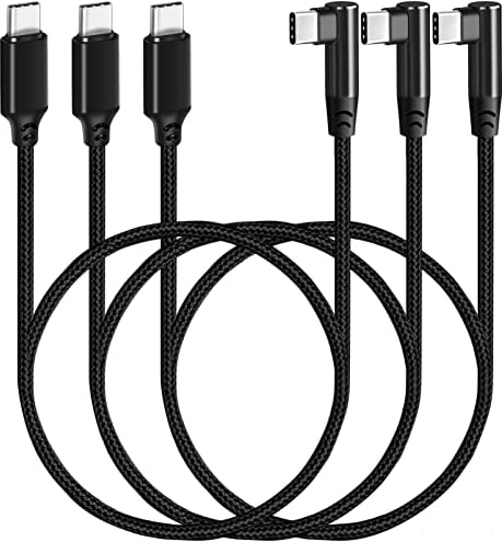 SUMPK 50cm USB C to USB C Cable 3 Packs, Right Angle 60W PD Type C Fast Charging Cord Compatible with Samsung Galaxy S22/S21/S20 Ultra/Z Fold 3/Note 20, Pixel 5/4/3 XL