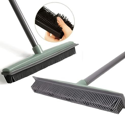 DERPOL - Scopa elettrostatica in Silicone con Testa in Gomma con spatola Tira Acqua e Bastone telescopico. Scopa in Gomma per Esterni, Balcone, Piscina, Indoor/Outdoor