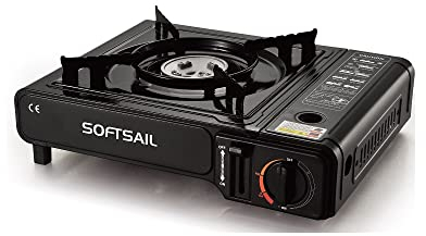 Softsail Gaskocher inkl. Tragekoffer - stufenlos regulierbar mit Piezozündung, Campingkocher 1-flammiger und robuster tragbarer Camping Kocher im Koffer