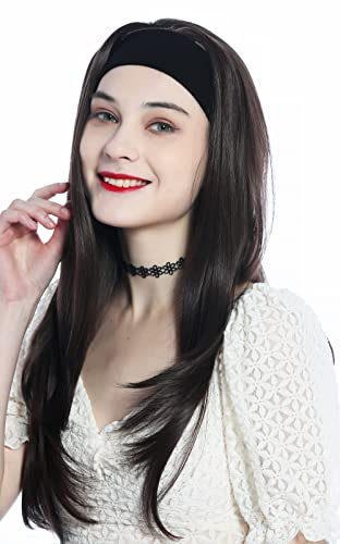 WIG ME UP - H9306-6 Perücke Haarteil Halbperücke mit Stirnband Braun Erdbraun lang glatt Haarverlängerung 65 cm
