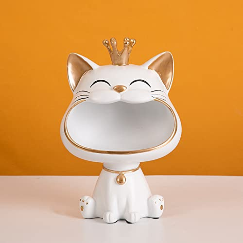 Tauzveok Cat Key Bowl Decoration, Big Mouth Cat Storage Box for Jewelry, Desk Organizer, Fruit Bowl, Key Storage, Lucky Home Decor,White
