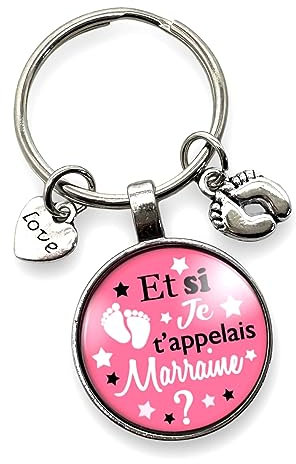 cadeau marraine - porte clés cabochon et breloques « Et si je t'appelais marraine » - Idée cadeau - baptême - anniversaire - Noël - communion - filleul - création - annonce grossesse - naissance