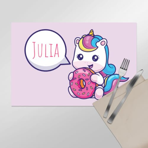 Tenstickers | Personalisierte Tischsets und Kinder-Platzsets | Personalisiertes Einhorn-Tischset | Küche | Individuelle Platzsets | Anti-Flecken | Waschbar | Antiallergisch | 45x30cm (Einhorn)