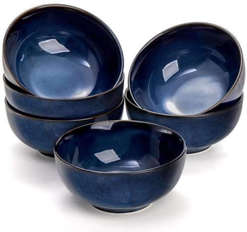 Peohud 6 Stück Keramik-Müslischalen, 590 ml, Porzellan-Suppenschüsseln, stapelbare Küchenschalen für Haferflocken, Salat, Reis, Snacks, Nudeln, Obst, Dessert, spülmaschinenfest, mikrowellengeeignet
