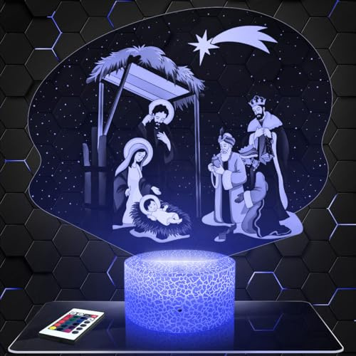 Lampephoto.fr - Krippe Jesus Christus Religion 3D Lampe, Touch Nachtlicht, deko Katholisch Christlich Christus, 3D Led Illusion Geschenkidee Weihnachten Geburtstag Junge und Mädchen TOP