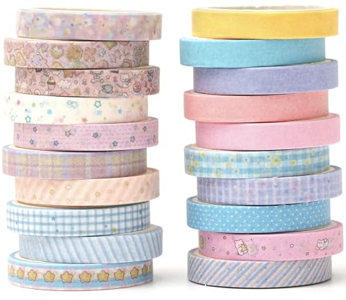 YUBX 20 Rollen Dünn Washi Tape Set Masking Tape Antike Muster Dekoratives Klebeband Bunt für DIY Handwerk, Bullet Journals, Planer, Scrapbooking, Verpackung