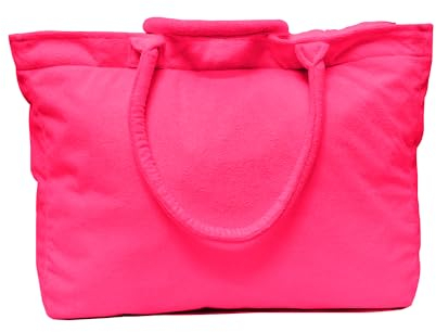 Organix Große Strandtasche für Damen, tägliche Umhängetasche, buntes Neon-Polyester-Frottee, Tragetasche für Shopping, Pool und Fitnessstudio, Fuchsia, Neon - 15.59x19.5x7.3 Inches