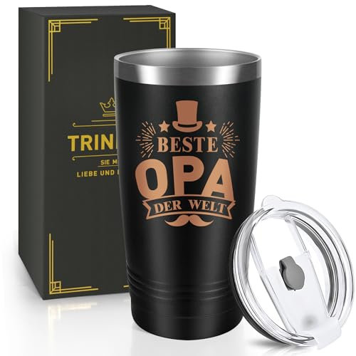 Miofula Tasse Geschenke für Opa, 20oz Travel Mug Geburtstagsgeschenk für Opa-Beste Opa der Welt, 600ml Edelstahl Weinbecher, Tasse Personalisiert Kaffeebecher Geschenk für Väter zum Weihnachten