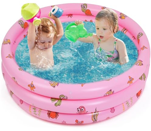 SHOKAN Paddling Pool for Kids, 130cm/51.2in Round Inflatable Baby Kiddie Pool, Portable 3 Rings Toddler Swimming Pool with Bubble Bottom, Indoor Outdoor Girls Boys Paddling Pool for Garden Backyard