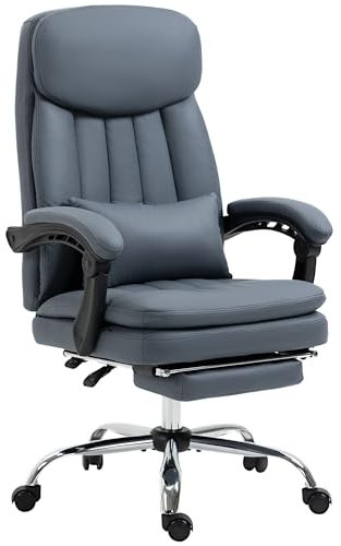 Vinsetto - Silla de Oficina con Masaje y calefacción, Silla de Oficina, ergonómica, con Ruedas, Revestimiento de Microfibra, Respaldo reclinable Regulable en Altura, reposapiés Gris