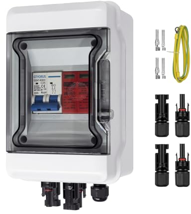 GTYORUS Boitier de Jonction Photovoltaïque Solaire, IP65 Protection Contre Les Surtensions DC Photovoltaïques, 1 String 500V PV DC Disjoncteur avec Fiche Solaire(1 in 1 out, 25A)