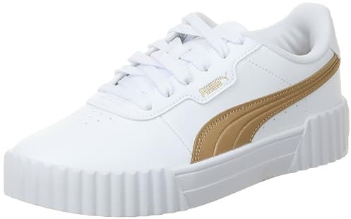 PUMA Damen Carina 3.0 Aqua Metallics Sneaker, White-Light Sand Gold, 38 EU