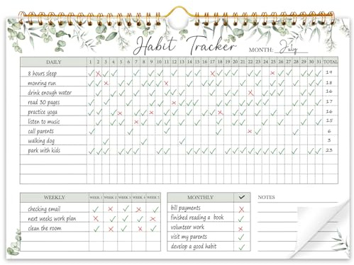 Habit Tracker Kalender, 12 undatierte Tages-, Wochen-Ziel- und Gewohnheitstracker-Tagebuch, Gewohnheitstracker-Tagebuch mit Spiralbindung, Produktivitätssteigerung und Workout-Kalender, 29,7 x 21,6 cm