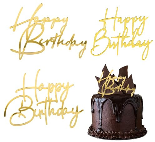 Lot de 3 accessoires de décoration de gâteau d'anniversaire, cylindre Happy Birthday, accessoires de décoration de gâteau dorés en plastique, accessoires de décoration de gâteau à paillettes