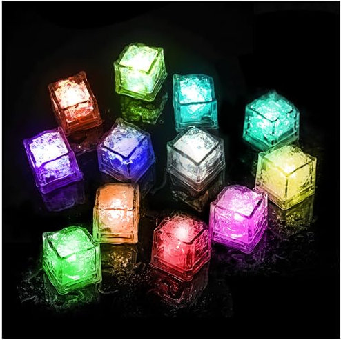 12 Stück Leuchtende LED Eiswürfel für Getränke, mehrfarbige Licht Blinkende LED Eiswürfel, wasserdicht wiederverwendbar leuchtende Eiswürfel Lichter für Zuhause Bar Party Hochzeit Dekoration