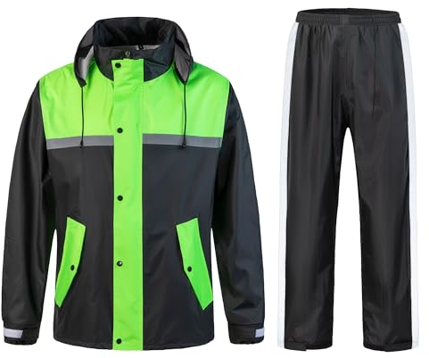 KTWOLEN Herren Regenanzug Wasserdicht Regenjacke Reflektierend Fahrrad Regenbekleidung Regenjacke und Hose Set Regenkombi Wasserdichter Anzug, Grün, XXL