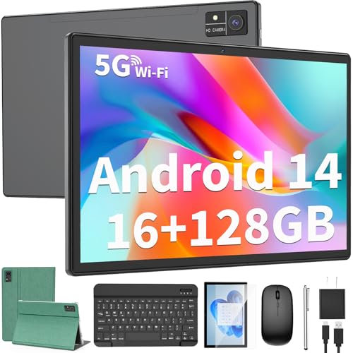Tablet Android con tastiera, Android 14 tablet da 10 pollici, 16 GB di RAM 128 GB di ROM, 1 TB di espansione, 5G WiFi, Bluetooth, batteria da 8000 mAh, certificato GMS, tablet 2 in 1 con tastiera