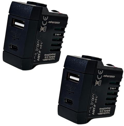 Set di 2 Prese da Muro Con USB-C e USB-A 2.1A Compatibili Con Bticino Living Light e Living International, Frutti Elettrici Multipresa da Parete